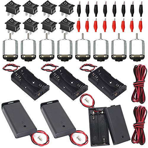 GTIWUNG Juego de Motor Eletrico Bricolaje,8x DC Motor Mini 1.5-3V 15000RPM de Espaciamiento para Pilas AA,8x Interruptores para Bricolaje Proyectos Científicos, 16x Crocodile Clip, 2x Cables 1m