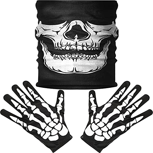 Guantes de Esqueletos Blancos y Máscara de Cara de Calavera Huesos de Fantasmas para Adultos Halloween Fiesta de Disfraz de Danza (1)