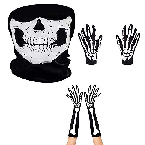 Guantes de Esqueletos Blancos y Máscara de Cara de Calavera Huesos de Fantasmas para Adultos Halloween Fiesta de Disfraz de Danza