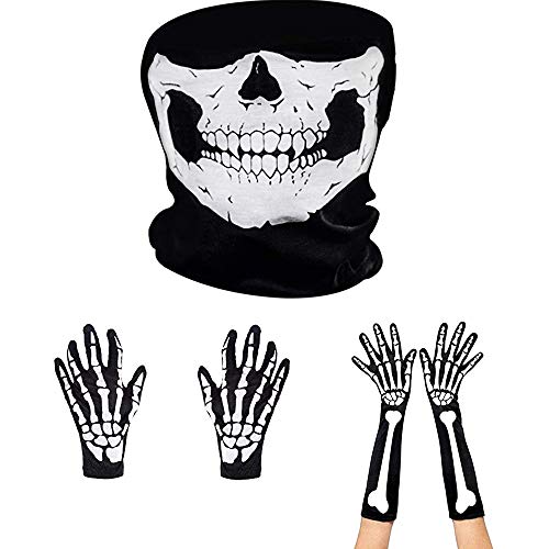 Guantes de Esqueletos Blancos y Máscara de Cara de Calavera Huesos de Fantasmas para Adultos Halloween Fiesta de Disfraz de Danza