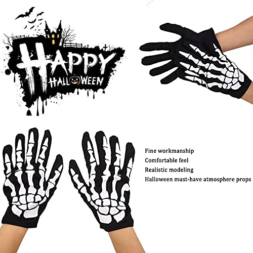 Guantes Esqueleto Halloween Guantes de Esqueletos Blancos Guantes Hueso Guantes Esqueleto de Hueso Fantasma Unisex para Cosplay Adultos Halloween Carnaval Fiesta de Disfraz de Danza（2 Juegos）