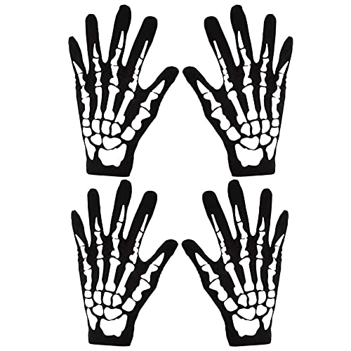 Guantes Esqueleto Halloween Guantes de Esqueletos Blancos Guantes Hueso Guantes Esqueleto de Hueso Fantasma Unisex para Cosplay Adultos Halloween Carnaval Fiesta de Disfraz de Danza（2 Juegos）