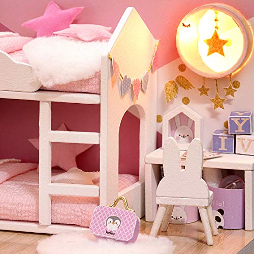 GuDoQi Casa de Muñecas de Madera DIY, Miniatura de la Casa de Muñecas con Muebles y Música, Modelo de Mini Apartamento Hecho a Mano, Dream Angels