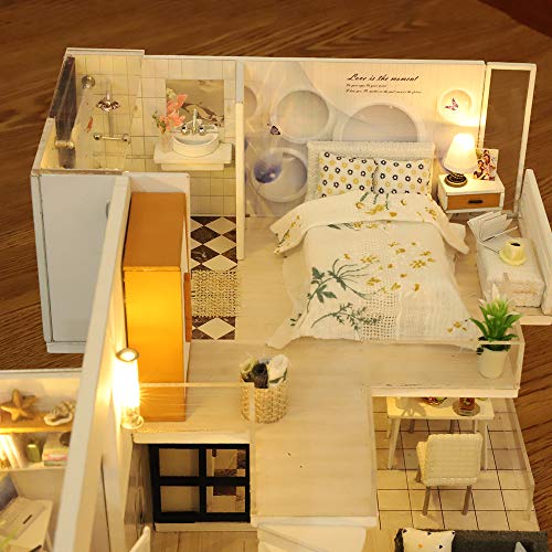 GuDoQi Casa en Miniatura con Música para Construir, Kit de Manualidades DIY, Miniatura de la Casa de Muñecas, Regalos Hechos a Mano para Cumpleaños y Navidad