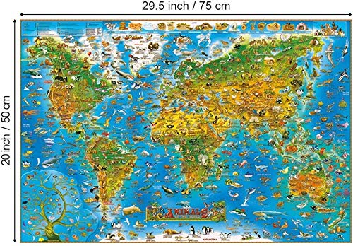 GuDoQi Puzzle 1000 Piezas Mapas del Mundo Animales para Adultos Rompecabezas Madera Juego Familiar Decoración del Hogar Regalo de Navidad