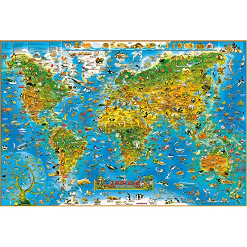 GuDoQi Puzzle 1000 Piezas Mapas del Mundo Animales para Adultos Rompecabezas Madera Juego Familiar Decoración del Hogar Regalo de Navidad