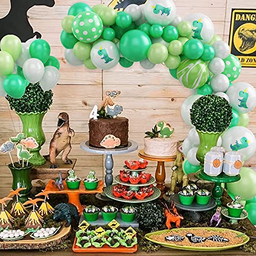 Guirnalda de dinosaurio para decoración de cumpleaños infantil con globos verdes y blancos, accesorios para fiestas, guirnalda de dinosaurios, arco de globos, kit de decoración para niños y niñas