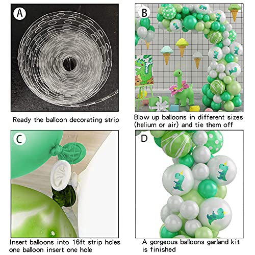 Guirnalda de dinosaurio para decoración de cumpleaños infantil con globos verdes y blancos, accesorios para fiestas, guirnalda de dinosaurios, arco de globos, kit de decoración para niños y niñas