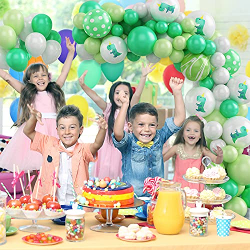 Guirnalda de dinosaurio para decoración de cumpleaños infantil con globos verdes y blancos, accesorios para fiestas, guirnalda de dinosaurios, arco de globos, kit de decoración para niños y niñas