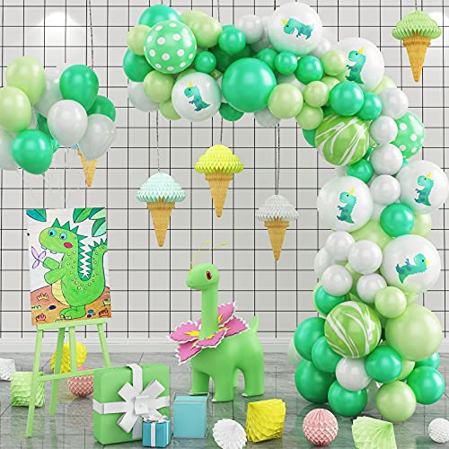 Guirnalda de dinosaurio para decoración de cumpleaños infantil con globos verdes y blancos, accesorios para fiestas, guirnalda de dinosaurios, arco de globos, kit de decoración para niños y niñas