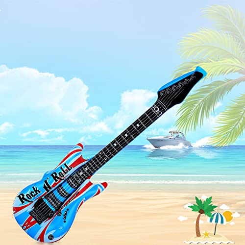 Guitarra Inflable Juguete de Guitarra Inflable de Aire Instrumento Musical Guitarra Electrica de Estrella de Rock Prop Divertido de Fotomatón para Decoración de Cumpleaños, Negro y Azul