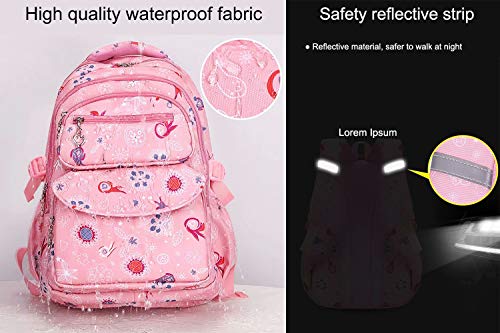 GURGER Mochilas Escolares Niña Impermeable para Estudiante Mochila Infantil, Tira Reflectante, Rosado