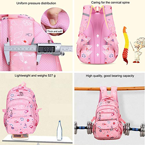 GURGER Mochilas Escolares Niña Impermeable para Estudiante Mochila Infantil, Tira Reflectante, Rosado