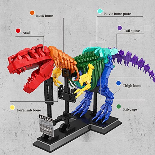 GXDHOME Jurassic World Exposición del Dinosaurio T. Rex Fosilizado, Juguete De Construcción De Dinosaurio,maqueta De Esqueleto,Compatible con Lego1572 Piezas