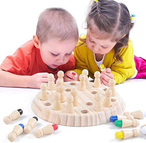 Gxhong Ajedrez Memoria Madera con Juguetes Cognitivos de Color para Niños, Juego Memoria Interacción Entre Padres e Hijos, Juguete Ajedrez Memoria Madera para Niños Mayores de 3 años