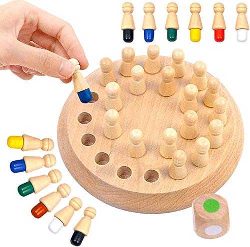 Gxhong Ajedrez Memoria Madera con Juguetes Cognitivos de Color para Niños, Juego Memoria Interacción Entre Padres e Hijos, Juguete Ajedrez Memoria Madera para Niños Mayores de 3 años