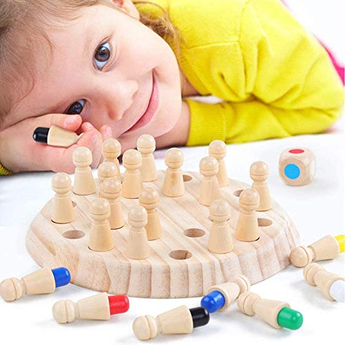 Gxhong Ajedrez Memoria Madera con Juguetes Cognitivos de Color para Niños, Juego Memoria Interacción Entre Padres e Hijos, Juguete Ajedrez Memoria Madera para Niños Mayores de 3 años