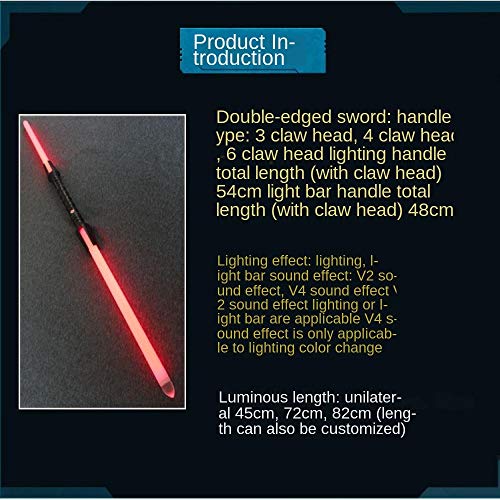 GYX Guerra de Las Galaxias Lightsaber cos Accesorios Espada de Doble Cabeza con Efecto de Sonido Brillar Espada Flash Espada de Doble Filo Juguete Mango Negro (185 cm en Total) 4 Garras (pulidas)