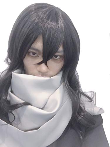 GZIRUE Pelucas de Anime Cosplay Shota Aizawa Peluca Ondulada Semi Larga Negra para Academia Hombres Chico Halloween Party Fiesta Halloween Disfraces BNHA