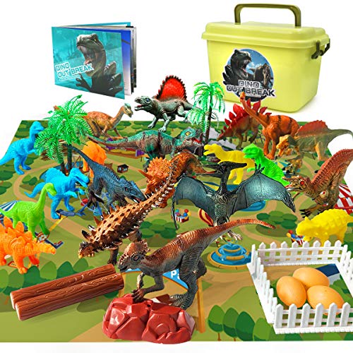 Gzsbaby Dinosaur Toys- 34 figuras educativas realistas de dinosaurios para niños de 6 a 5 a 4 a 3 años con alfombrilla de juego de actividades con libro de dinosaurios