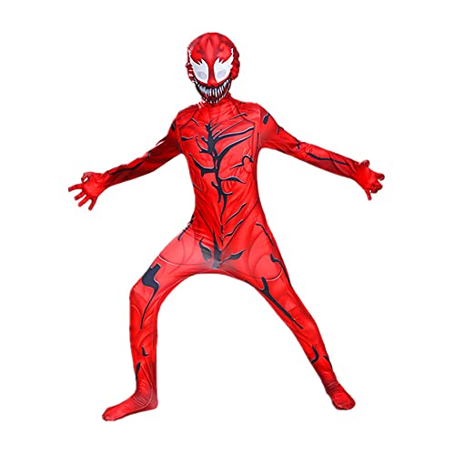 HAARUN Carnage Venom Disfraz para NiñO Disfraz de Halloween Cosplay Catsuit,Rojo -145~155cm