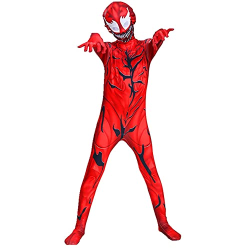 HAARUN Carnage Venom Disfraz para NiñO Disfraz de Halloween Cosplay Catsuit,Rojo -145~155cm