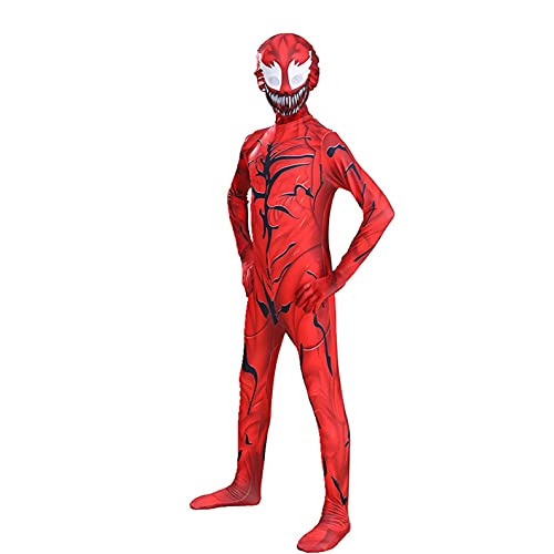 HAARUN Carnage Venom Disfraz para NiñO Disfraz de Halloween Cosplay Catsuit,Rojo -145~155cm