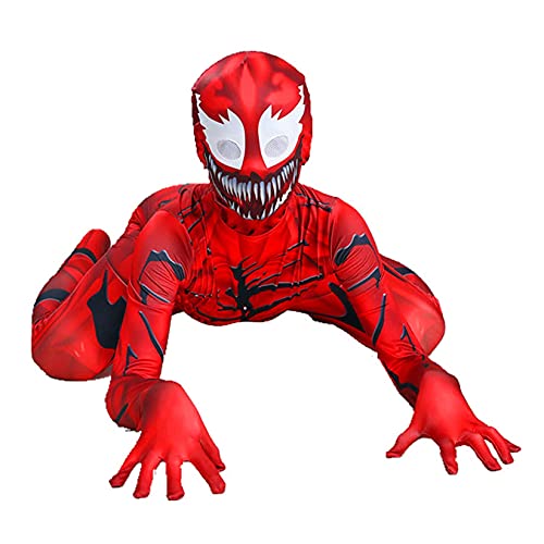 HAARUN Carnage Venom Disfraz para NiñO Disfraz de Halloween Cosplay Catsuit,Rojo -145~155cm