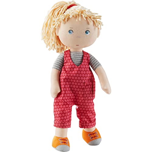 HABA 305408 Cassie, muñeca de Trapo de Materiales Suaves y Lavables con Peto y Goma Trenzada, 30 cm, muñeca para niños a Partir de 18 Meses