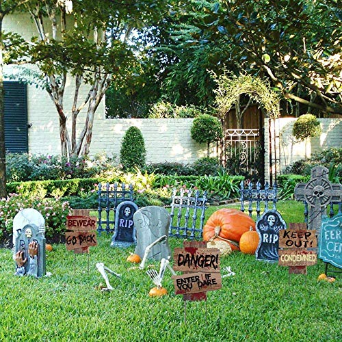 Halloween Decoracion Terror Lápidas Rip de Cementerio*3 Estacas para Carteles de Patio * 3 Advertencia-Espeluznante,para Decoraciones al Aire Libre/Interior,Artículos de Fiesta