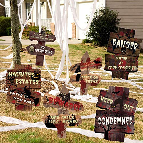 Halloween Decoracion Terror Lápidas Rip de Cementerio*3 Estacas para Carteles de Patio * 3 Advertencia-Espeluznante,para Decoraciones al Aire Libre/Interior,Artículos de Fiesta