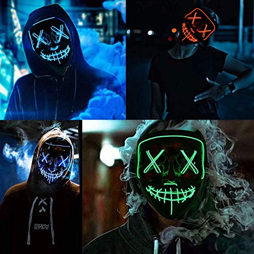 Halloween Purge Mask para Carnaval,LED Máscara Luminosa Terror y Diversión,3 Modos de Parpadeo Diferentes Controlables,para Hombres Mujeres con Niños Carnival Halloween Fiesta Cosplay Mascarada (Pink)