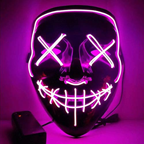 Halloween Purge Mask para Carnaval,LED Máscara Luminosa Terror y Diversión,3 Modos de Parpadeo Diferentes Controlables,para Hombres Mujeres con Niños Carnival Halloween Fiesta Cosplay Mascarada (Pink)