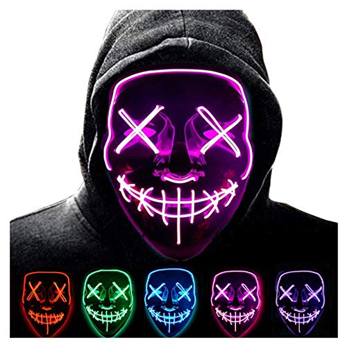 Halloween Purge Mask para Carnaval,LED Máscara Luminosa Terror y Diversión,3 Modos de Parpadeo Diferentes Controlables,para Hombres Mujeres con Niños Carnival Halloween Fiesta Cosplay Mascarada (Pink)