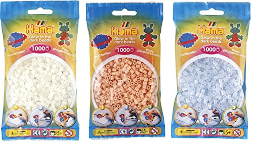 Hama Happy Price Toys Midi - Cuentas para planchar (3 colores fluorescentes, azul, verde, rojo fluorescente, instrucciones de planchado con 3 plantillas de diseño)