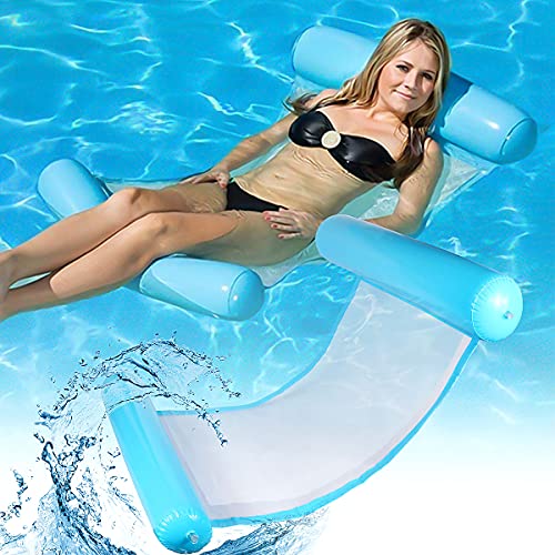 Hamaca Flotante,Hamaca de Agua Inflable,Hamaca Flotante Inflable Piscina Colchón Hinchable,Cama Flotante de Agua,Portátil Agua Hamaca,Cómoda Piscina Playa Flotador para Adultos (Azul)