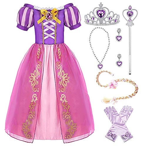 Hamanasu Rapunzel - Disfraz de princesa para niñas con accesorios (púrpura01-6Y/130)