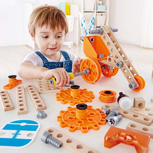 Hape Advanced Wooden Building Set Junior Inventor Deluxe Kit de experimentos – Juego avanzado de construcción de Madera (E3032)