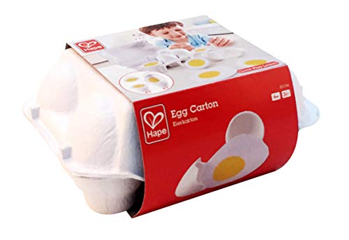 Hape Huevera de Cartón, 3 Huevos Duros con Cáscara Fácil de Pelar y 3 Fritos, Juguete Educativo Realista de Madera para Niños y Niñas a Partir de 3 Años