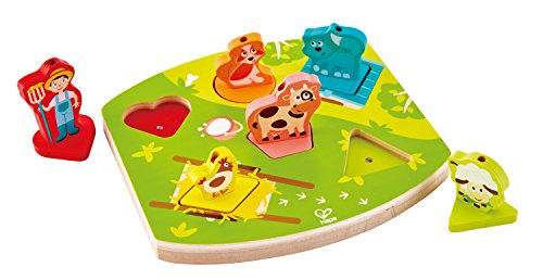 Hape International- Hape E1614 Bauernhof-Geräusche-Puzzle Puzle Encajable Sonidos Granja, Multicolor