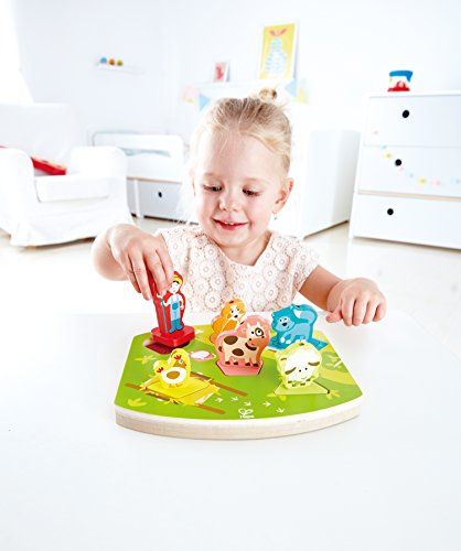 Hape International- Hape E1614 Bauernhof-Geräusche-Puzzle Puzle Encajable Sonidos Granja, Multicolor