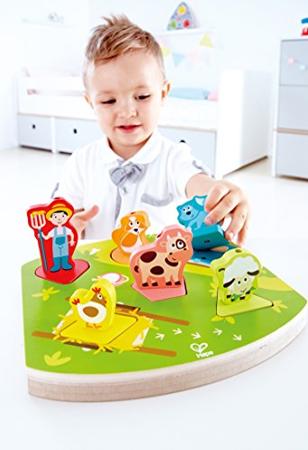 Hape International- Hape E1614 Bauernhof-Geräusche-Puzzle Puzle Encajable Sonidos Granja, Multicolor