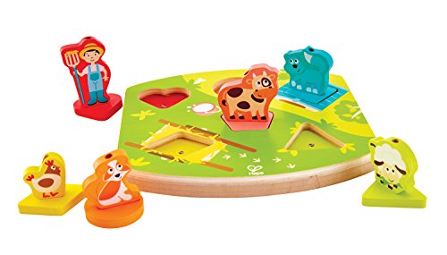 Hape International- Hape E1614 Bauernhof-Geräusche-Puzzle Puzle Encajable Sonidos Granja, Multicolor