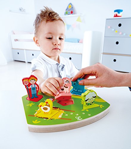 Hape International- Hape E1614 Bauernhof-Geräusche-Puzzle Puzle Encajable Sonidos Granja, Multicolor