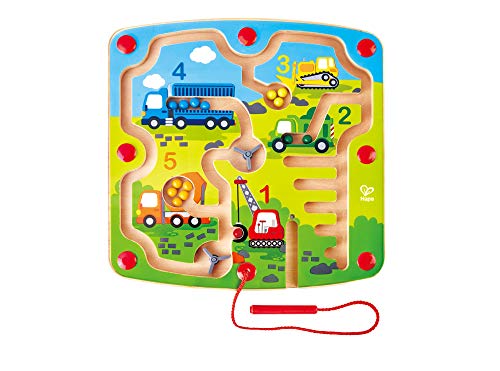 Hape- Wooden Construction & Number Maze E1713 Construcción de Madera y Laberinto Magnético con Números, Multicolor