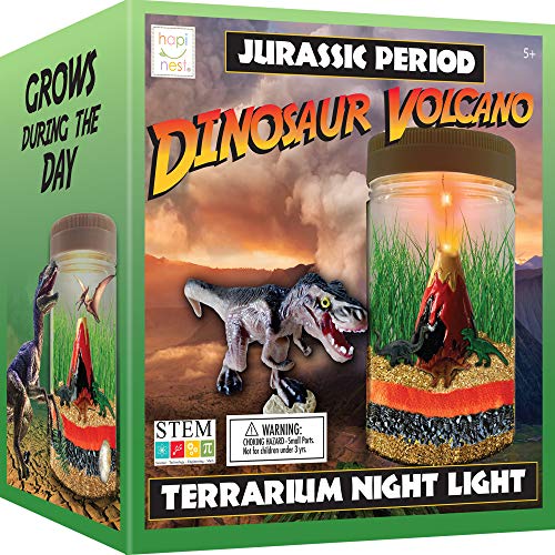 Hapinest Kit de terrario de dinosaurios con jardín volcán iluminado – Regalos de ciencia y artesanía para niños y niñas juguetes de 5 6 7 8 9 10 años en adelante