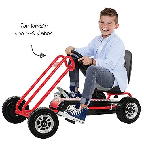 Hauck Toys For Kids Coche de pedales Go Kart Blizzard - Go Kart Pedales ruedas goma con Freno de Mano y Asiento Ajustable - Karts para niños de 4 - 8 años -Rojo