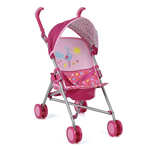 Hauck Toys - Silla de Paseo para muñecas Drive Sun - con Capota, cesto para Guardar los Juguetes y cinturón / Cochecito de Juguete Plegable con Ruedas Dobles - Birdie Pink