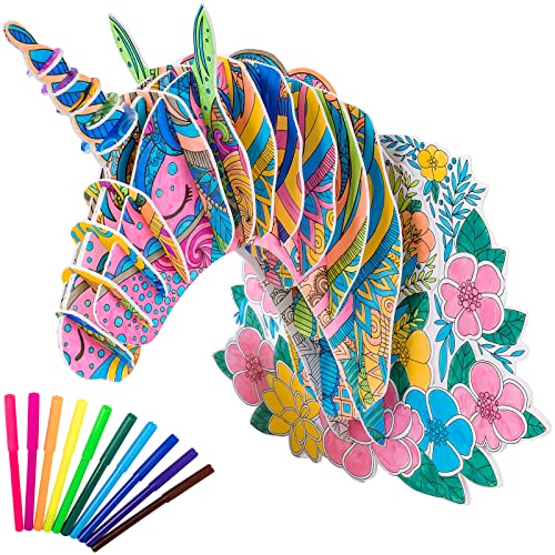 Hautton Rompecabezas 3D de Colorear, Juego de Puzzle de 24 Piezas Compleaños Año Nuevo para Adultos y Niños de 3 4 5 6 7 8 9 10 Años -Unicornio