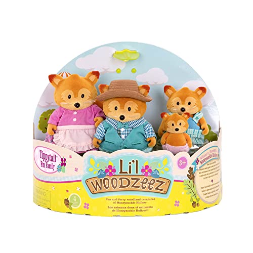 HCM Kinzel 43216 Li'l Woodzeez - Figuras de Zorros - Familia de Animales Tippytail - 4 Suaves Figuras de Animales sin Libro - Animales en Set, Juguete para niños a Partir de 3 años